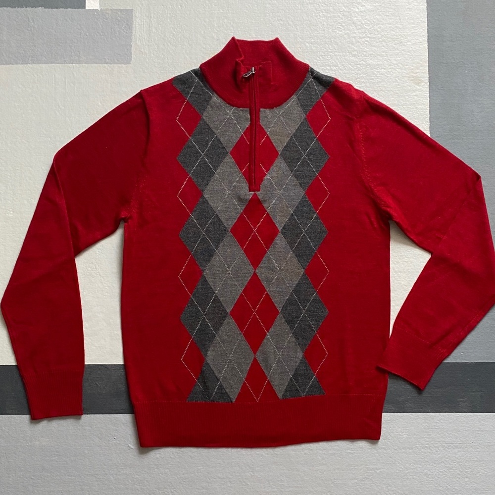 Men’s Red & Gray Quarter Zip Sweater